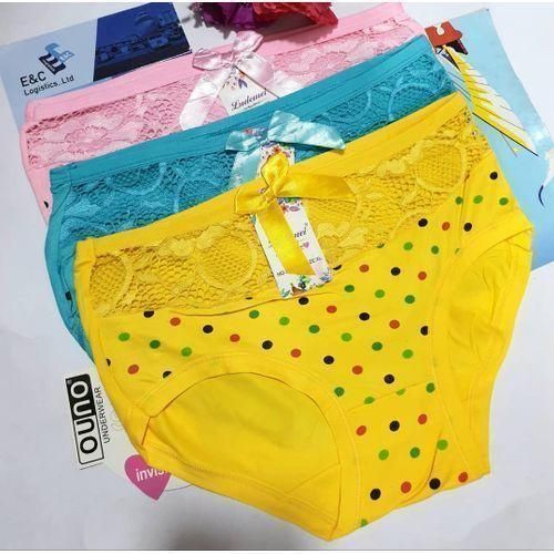 Ladies Sexy yellow doted Cotton Panties 6 pieces