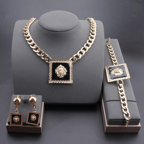 Animal Jewelry Set Black Enamel Gold Plated Rectangle Necklace Earrings Bracelet Set For Women Party Jewelry Wedding Accessories