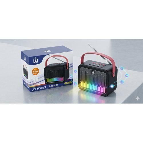 WUF W78 Portable Wireless Bluetooth Speaker - 15W Super Bass, Dynamic RGB LED Light, FM Radio, USB/TF Card/AUX Support - Black