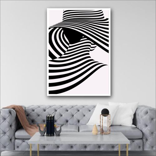Monochrome Hat Lady wall art framed canvas