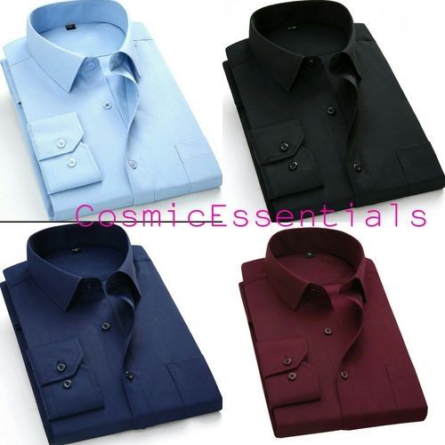 Four Pieces Quality Plain Shirts For Men - Black + Navy Blue + Sky Blue + Wine