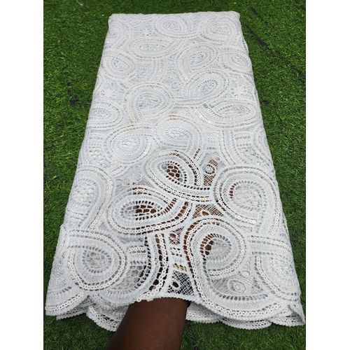 BEAUTIFUL LUXURY SWISS SOFT CORD SEQUINS LACE / BIG CORD LACE FABRIC: WHITE (5YARDS, NO GELE)