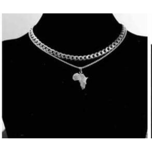Cuban Link Chain With Map Of Africa Pendant Silver