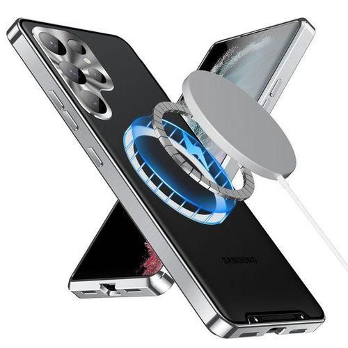 Case For Samsung Galaxy S24 Ultra Metal Frame Matte PC Back Cover With Lens Protection Support Magnetic Wireless Charger