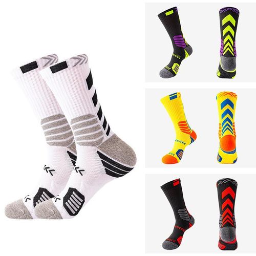 Men's professional sports socks (4 pairs per pack), shock-absorbing, non-slip, cushioning, breathable mid-calf socks with compression function, suitable for basketball, soccer, and running training.
