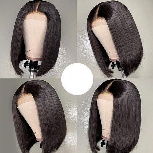 Synthetic wig Short Bob Middle Part Closure Wig For Women -black Color