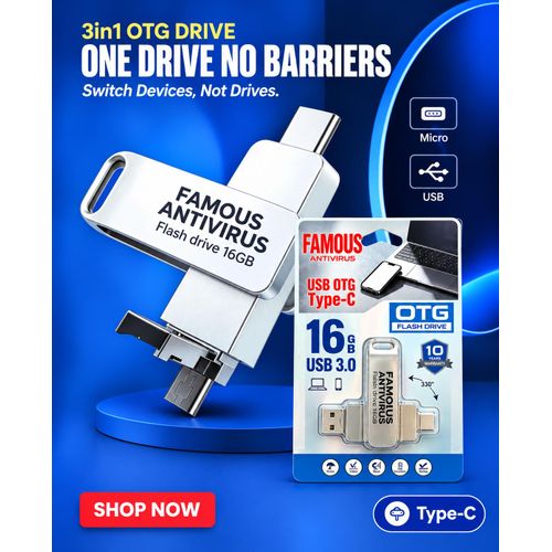 Antivirus 16GB 3-in-1 OTG Flash Drive – USB 3.0 with Type-C & Micro USB