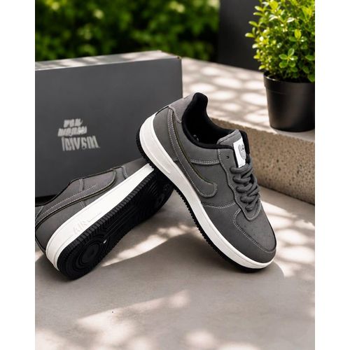 Men's Grey Casual Lace-Up Sneakers – Comfortable Walking Shoes