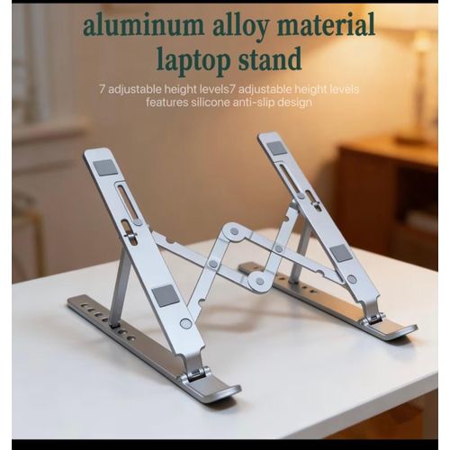 Portable Laptop Stand - Made of Aluminum Alloy, Foldable Laptop Stand, with 7-Level Height Adjustment, Ergonomic Design, 18-Inch Width And Length, Compatible with All Laptops, Tablets And Ipads, Suitable for Home, Office And Other Desktop Use