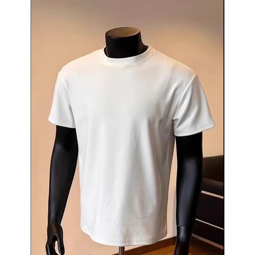 WHITE HEAVY COTTON MEN TSHIRT OVERSIZED POLO ROUND NECK SHORT SLEEVE UNISEX PLAIN SHIRT