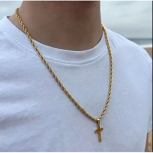 GOLD CROSS PENDANT NECKLACE FOR MEN WOMEN TWIST NECKLACE JEWELRY SET