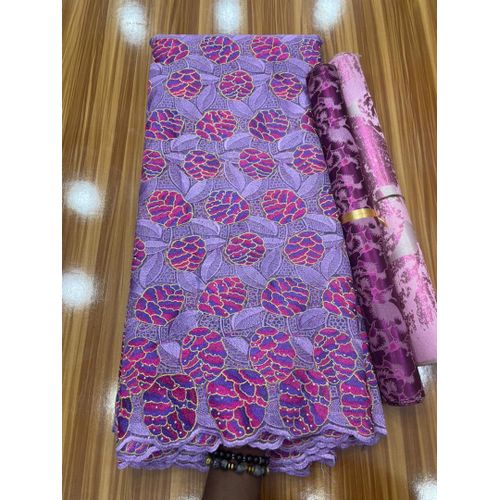 Stoned Net Cord Lace Lilac Purple and Magenta Floral Design. Voile net lace. 5yard