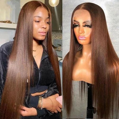 Lace Front Straight Dark Brown Wig Heat Resistant Glueless For Women