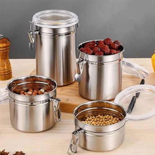 Food Sealed Box 304 Stainless Steel Sealed Storage Jar Multigrain Storage Box Spice Coffee Storage Jar Fresh-Keeping Tank