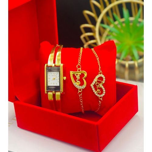 3 IN ONE WOMEN’S WRISTWATCH WITH BRACELET AND BOX - LADIES WRISTWATCH WITH BRACELET - WRISTWATCH SET FOR GIRLS - WRISTWATCH FOR WOMEN