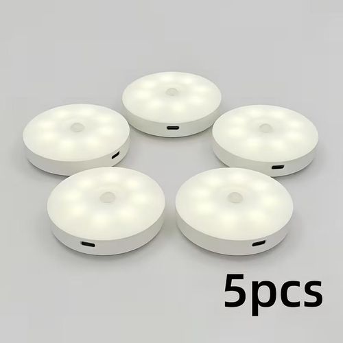 5pcs Human Body Automatic Sensor Night Lights with Cable, Rechargeable Magnetic Adsorption Type, Suitable for Office, Under Cabinet, Bathroom, Hallway, Cabinet, Staircase, Closet, Bedroom