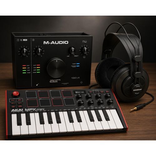 PRODUCER PRO STUDIO BUNDLE: Original M-AUDIO M AUDIO Air 192 /4 2 in / 2 out USB-C interface 24bit/192KHz Audio interface, Original AKAI MPK Mini MK3 Plus 25 Key USB MIDI Keyboard, Samson SR850 HIFI Semi-Open-Back Headphones for Studio without retail box