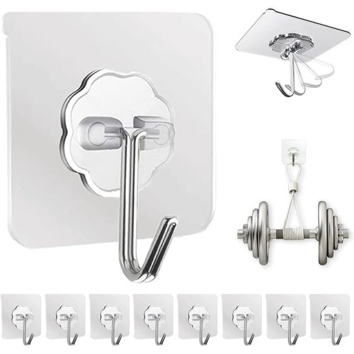 Adhesive Wall Hooks for Hanging Heavy Duty 50 lbs Large Hooks for Walls No Damage, Towel Sticky Clear Hook, Waterproof, Home, Bathroom, Kitchen, Office, and Outdoor 20 Pack