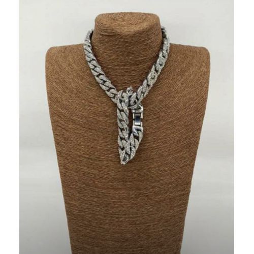 Iced Out Cuban Link Choker With Bracelet Silver