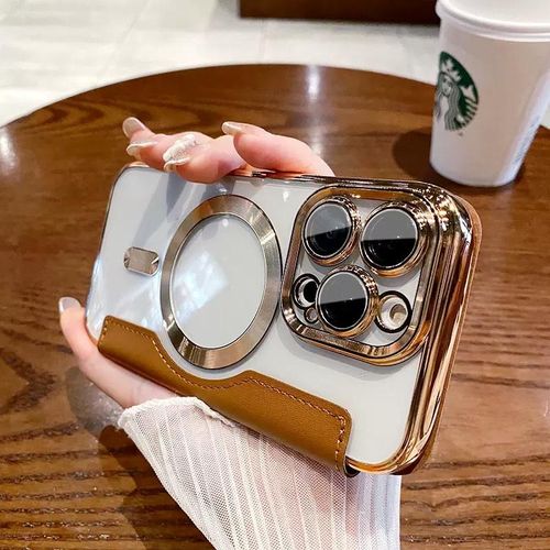 Premium leather card holder metal magnetic ring case iPhone 14 Pro Max case iPhone 13 11 12 Pro Max 14 plus Promax luxury camera protection lens case plated transparent shock