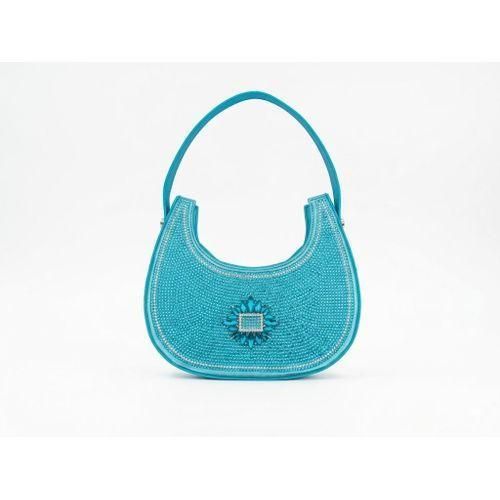 elegant designer women's rhinestone clutch bag - blue