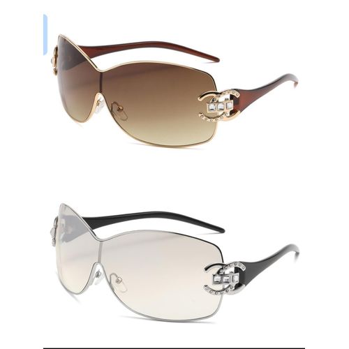 Luxury Women’s Rimless Designer Sunglasses – Oversized Gradient Premium Shades with Crystal Side Detail