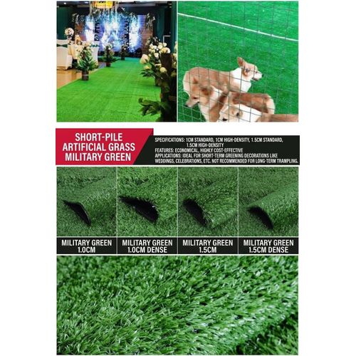 Artificial Grass Carpet Rug 1 Sqm (0.5m x 2m) – Short-Pile Synthetic Turf (10mm / 15mm) Military Green