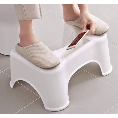 Strong Potty Stool with Phone Slot - Ergonomic Toilet Footrest for Easy Bowel Movement (White)