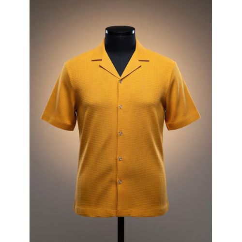 Classic Mustard Textured Camp-Collar Shirt