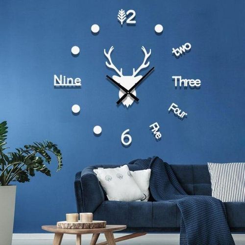 Large 3D deer head DIY Wall Clock - silver
