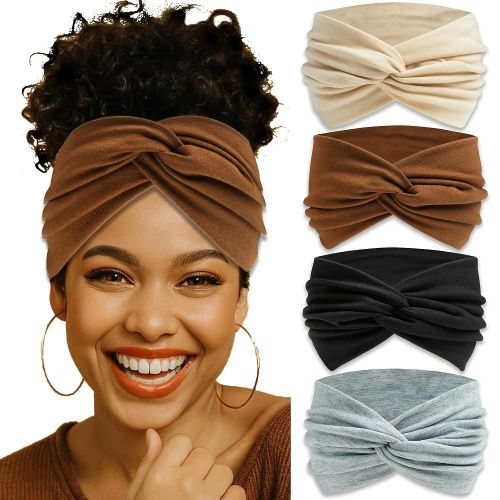 4pcs Set Wide Headbands for Women, Twist Headbands, Elastic Bohemian Head Wraps, Non-Slip Workout Hairbands, Women's Headscarf Accessories