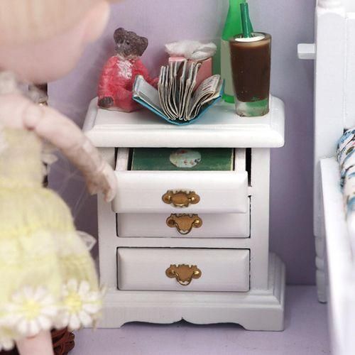 Simulation Miniature Bedside Table Wooden Bedroom Cabinet White
