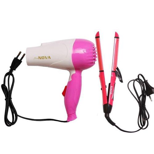 2 In 1 Hair Straightener And Curler With Hand Dryer - Pink