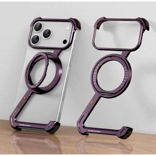 Minimalist Metal Phone Case for iPhone 18 Pro Max /17pro max Case Blue 360° Rotation Kickstand Aluminum Metal Frameless Design Bumper Z Case