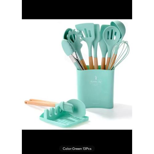 13PCS Silicon Non-Stick Cooking Spoon Set- Green