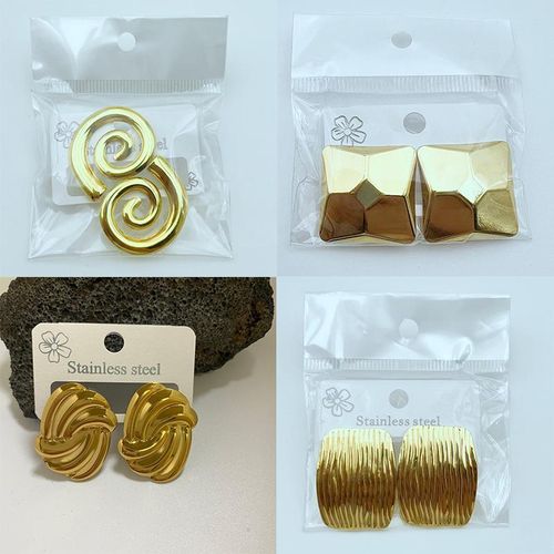 4 Pairs Geometric Hoop Earrings Set for Women - Gold