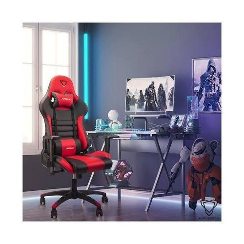 FURGLE Computer Racing Gaming Ergonomic Chair + Footrest- Black/Red
