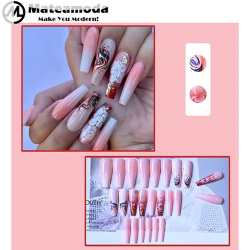 24 PCS Wearing Nails Beauty Nail French Long Press On Nails