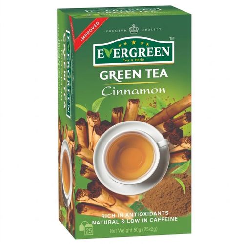 CINNAMON Green Tea Box (25 Tea Bags, 50g) - Antioxidant-Rich Natural Blend - Low Caffeine
