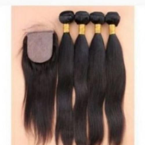 4 Quality Bundles Of Straight Weavon +Closure , 22 Inches