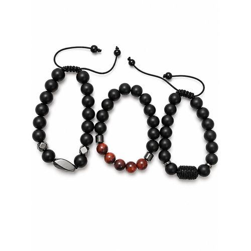 Men’s Black Beaded Bracelet Set – 3 Pieces