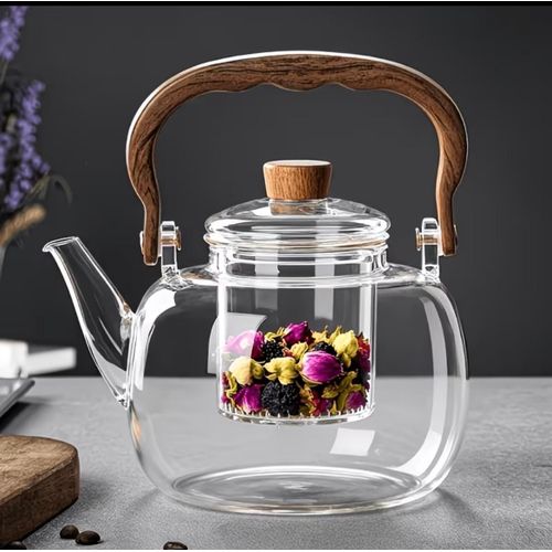1pc 1000ml/34oz Heat Resistant Glass Teapot with Removable Infuser, Clear Tea Kettle for Loose Leaf, Fruit & Floral Tea, Summer Cold Brew Pitcher, Stovetop Safe, Aesthetic Glassware Gift for Home & Office, Durable Borosilicate Glass Teapot, Christmas