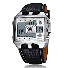 Square Dial Waterproof Leather Strap Men's Watch - Black