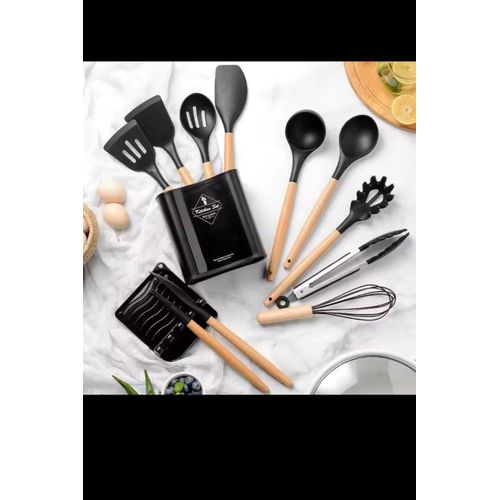13PCS Silicon Non-Stick Cooking Spoon Set- Black