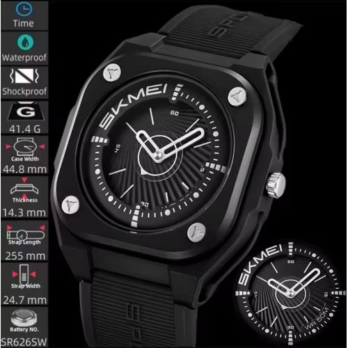 Sophisticated & Original Quality Men's Chronograph Black Rubber Strap Wristwatch