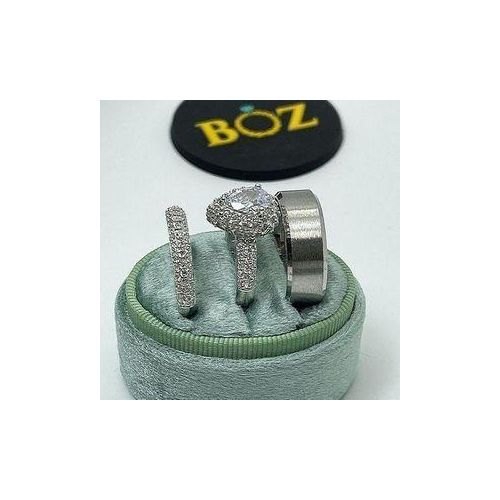 Sterling Silver Diamond Bridal And Couple Ring Set Silver with a free gift