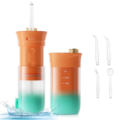 Smart Water Flosser (200ml tank), portable electric flosser, IPX7 waterproof, with 4 nozzles and 3 modes