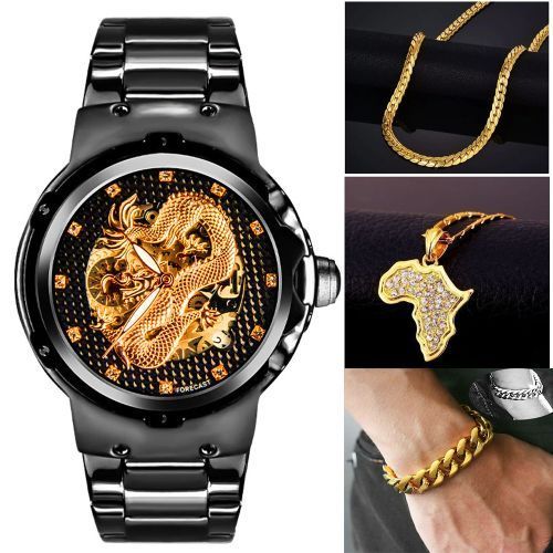 Current Fashion Designer Never Fading Chain Gold Wrist Watch + Matching Bracelet For Unisex
