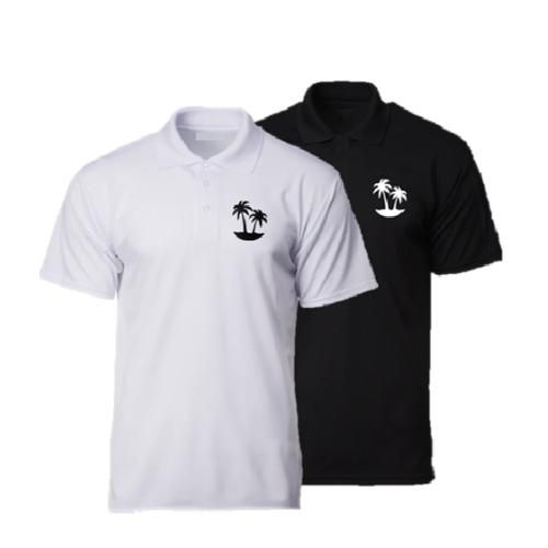 2-in-1 Palm Design White and Black Polo Shirts