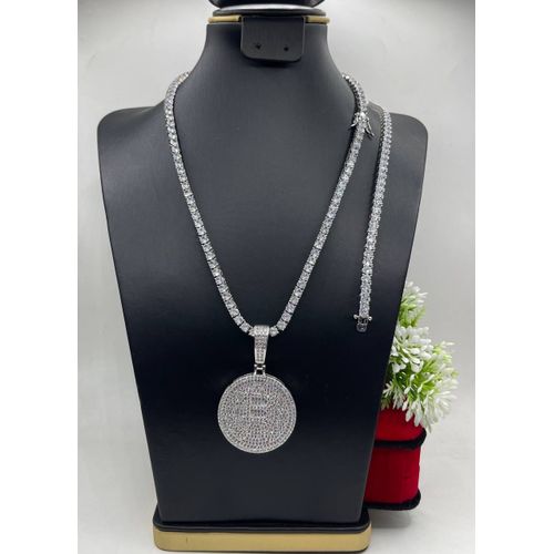 Classy Quality Sophisticated Diamond Iced Silver Steel Necklace/Bracelet & Pendant